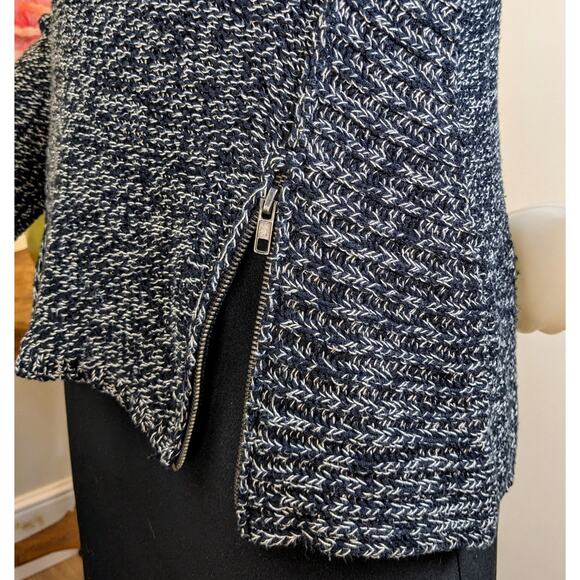 Quinn Sweater Small Black White Heather Zipper Accents High Low Scoop Neck - Picture 7 of 11